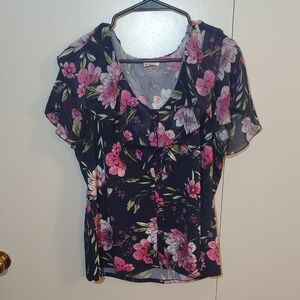 PerSeption Concept Floral Blouse - Pink and Black